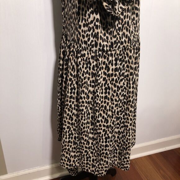 Loft Dress Womens XL Brown Black Leopard Print Babydoll Ruffle Flutter Sleeve - Picture 9 of 16